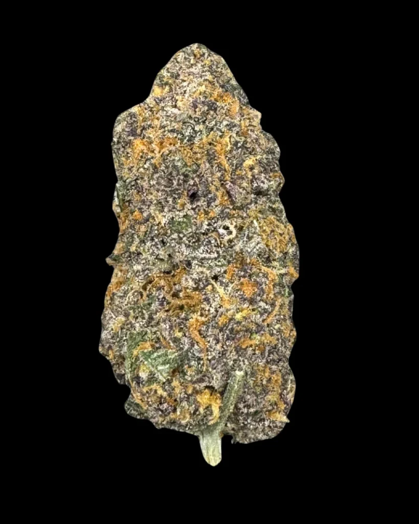 Rozay Cake cannabis flower showing dense trichome-covered buds with forest green and golden highlights