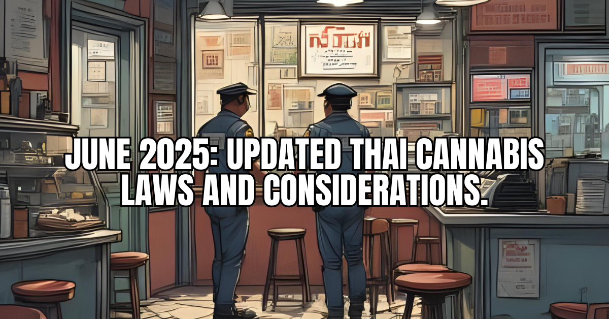 thai police in a weed shop checking the new laws are being enforced