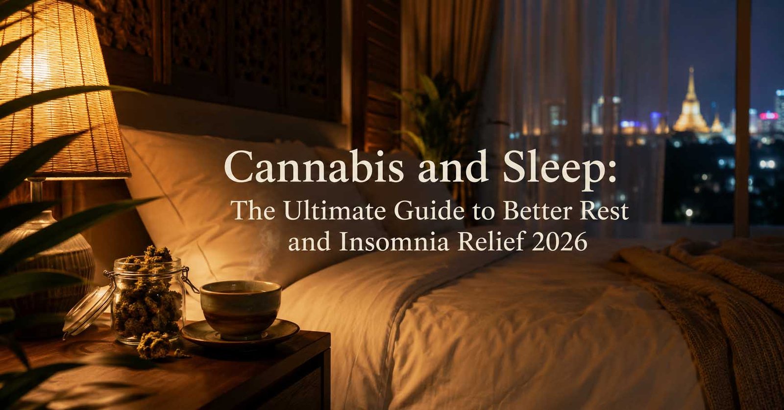 Cannabis and sleep — premium living soil cannabis flower on a bedside table for natural insomnia relief in Chiang Mai