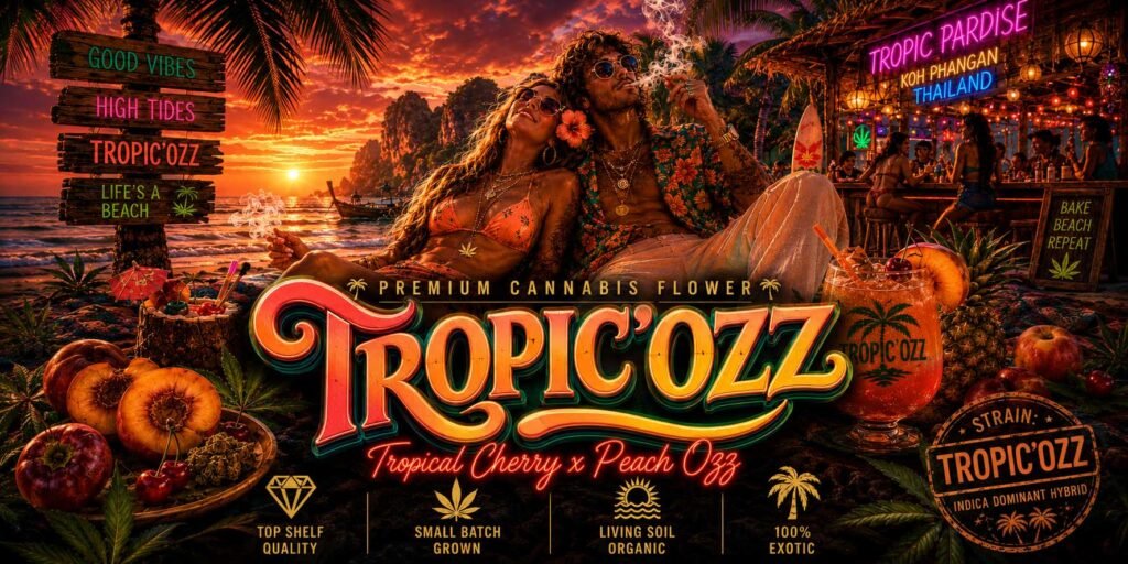 Tropic Ozz strain cannabis flower by Perfect Tree — Space Trees Chiang Mai living soil